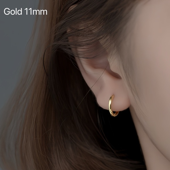 Plain silver small hoop earrings-Gold 11mm SH001 - Picture 3 of 8